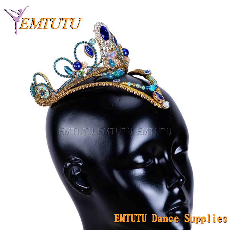 MD043 EMTUTU Le Corsaire Blue Golden Professional Ballet Headpiece Girl Le Pharoah Ballet Tiara YAGP Performance Ballet Crown Headdress Women