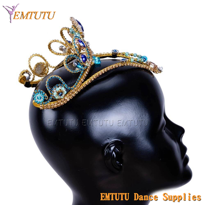 MD043 EMTUTU Le Corsaire Blue Golden Professional Ballet Headpiece Girl Le Pharoah Ballet Tiara YAGP Performance Ballet Crown Headdress Women