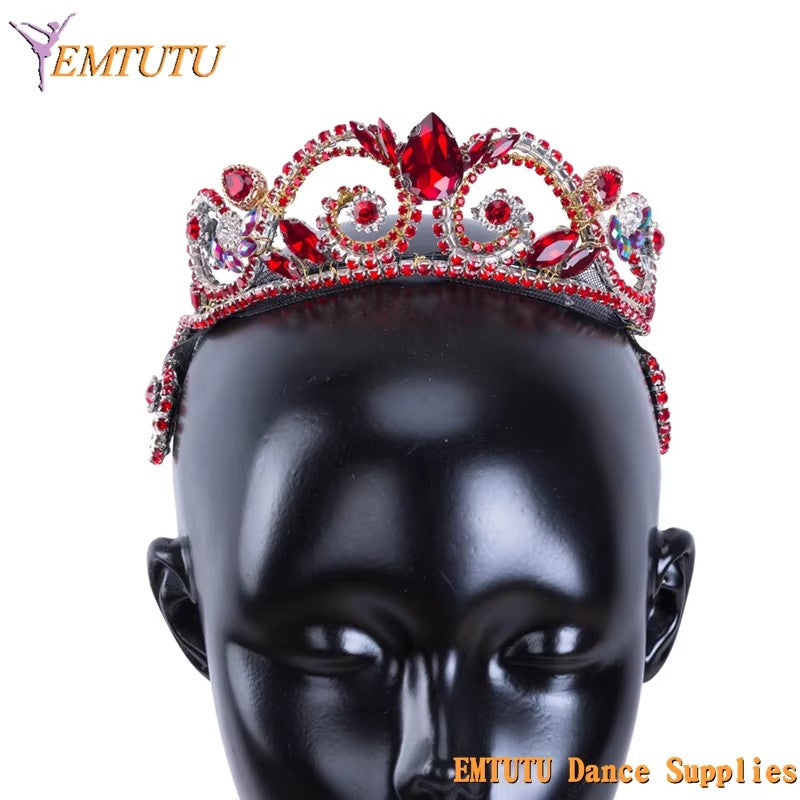 MD032 EMTUTU Women Ballet Competition Performance Professional Ballet Tiara Crown Red Rhinestones Classical Ballet Headpiece Handmade Girls