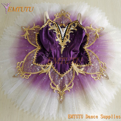 ST350 EMTUTU Deep Purple Lilac Fairy Professional Ballet Tutu Costumes For Women Fairy Liac Golden Performance Classical Ballet Tutu Dress