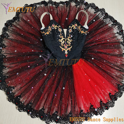 ST359 EMTUTU Black Red Don QuIxiote Professional Pancake Ballet Tutus for Women Adult Performance Pancake Ballet Costume Dress Custom Made