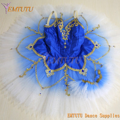 ST361 EMTUTU Ombre Blue White Professional Ballet Pancake Tutu Costumes Blue Bird Classical Platter Tutus Fairy Competition Performance Tutus