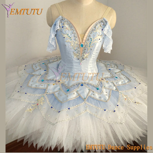 ST363 EMTUTU Blue White Women Professional Ballet Tutu Costumes Blue Bird Le Corsaire Professional Ballet Pancake Tutu Platter Tutu Skirts