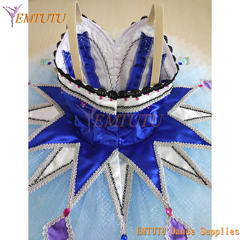 ST382 EMTUTU Harlequinade Professional Ballet Tutus Blue for Women Harlequin Classical Platter Tutu Ballet Performance Tutu Stage Dress Adult