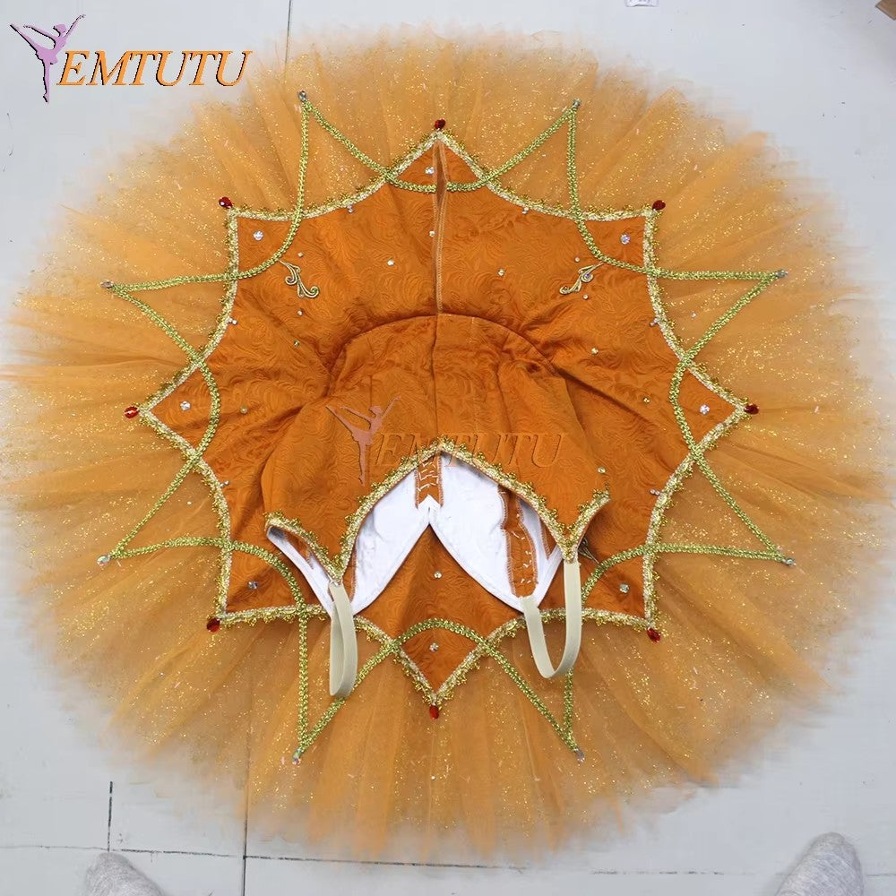 ST257 EMTUTU Women Professional Ballet Tutus Orange Sugar Plum Fairy Professional Ballet Costume Sleeping Beauty Ballerina Pancake Tutu Skirt