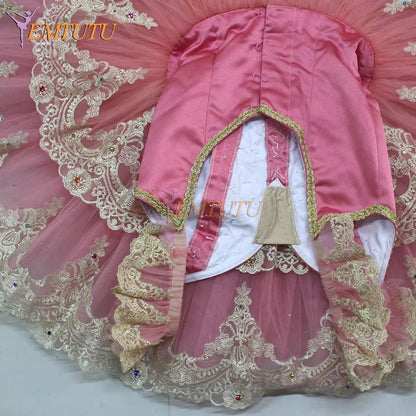 ST283 EMTUTU adult profesional tutu pink Gold lace sleeve professional ballet tutus Sleeping beauty ballet stage costume Custom ballet dress