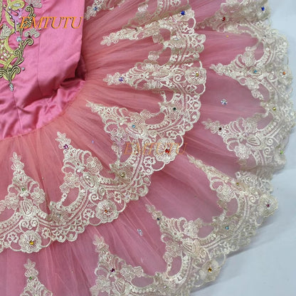 ST283 EMTUTU adult profesional tutu pink Gold lace sleeve professional ballet tutus Sleeping beauty ballet stage costume Custom ballet dress