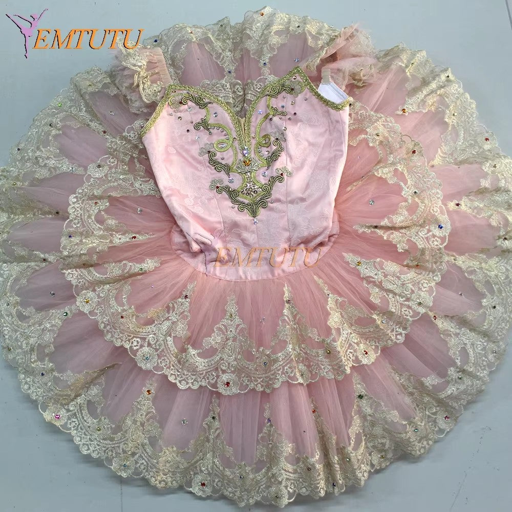 ST285 EMTUTU Adult Women Professional Ballet Tutu Costume Blue Gold Sleeping Beauty Ballet Performance Tutu A shape Ballerina tutu dress