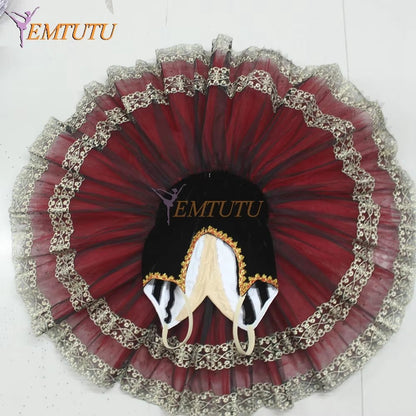 ST288 EMTUTU Adult Professional Classical Ballet Tutu Black Red Don Quixote Ballet Stage Costumes Women Performance Platter Tutu Ballet Dress