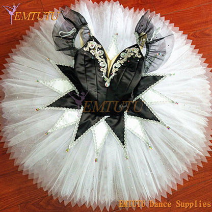 ST344 EMTUTU Harlequinade Professional Ballet Tutu Costumes Black Silver Women Classical Ballet Tutu Dress Custom Made Ballet Stage Costume