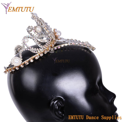 MD050 EMTUTU Professional Ballet Headpiece Peach Swan Lake Ballet Stage Performance Professional Ballet Tiara Crystal Headwear