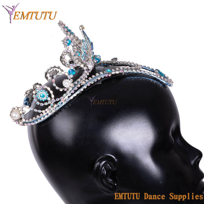 MD052 EMTUTU Blue Silver Professional Ballet Headwear Adult Child Ballet Competition Performance Ballet Tiara for Women