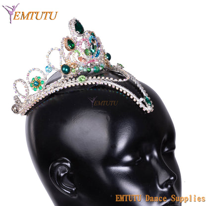 MD054 EMTUTU  Professional Ballet Tiara Adult Child Ballet Stage Competition Performance Ballet Tiara for Women Blue Silver