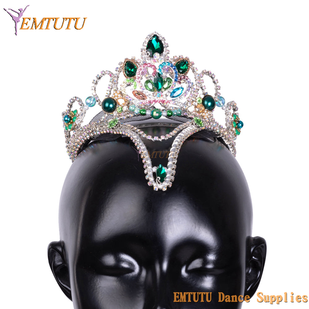 MD054 EMTUTU  Professional Ballet Tiara Adult Child Ballet Stage Competition Performance Ballet Tiara for Women Blue Silver