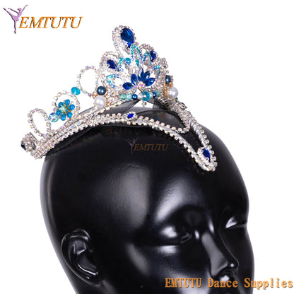 MD055 EMTUTU Professional Ballet Tiara Adult Child Ballet Stage Competition Performance Ballet Headpiece for Women Blue Silver