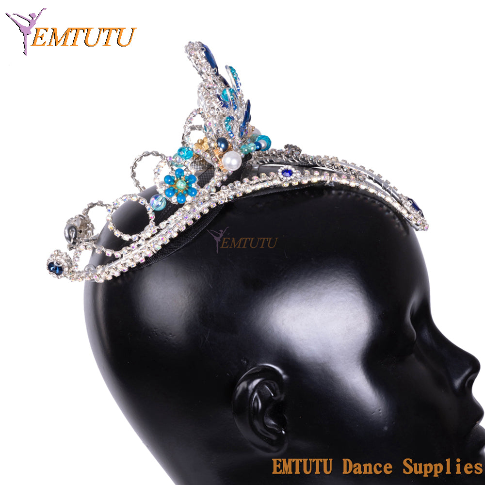 MD055 EMTUTU Professional Ballet Tiara Adult Child Ballet Stage Competition Performance Ballet Headpiece for Women Blue Silver