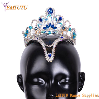 MD055 EMTUTU Professional Ballet Tiara Adult Child Ballet Stage Competition Performance Ballet Headpiece for Women Blue Silver