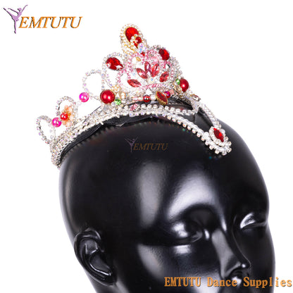 EMTUTU Women Professional Ballet Headpieces Adult Child Ballet Stage Competition Performance Ballet Tiara Red Silver Headwear