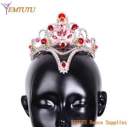 EMTUTU Women Professional Ballet Headpieces Adult Child Ballet Stage Competition Performance Ballet Tiara Red Silver Headwear