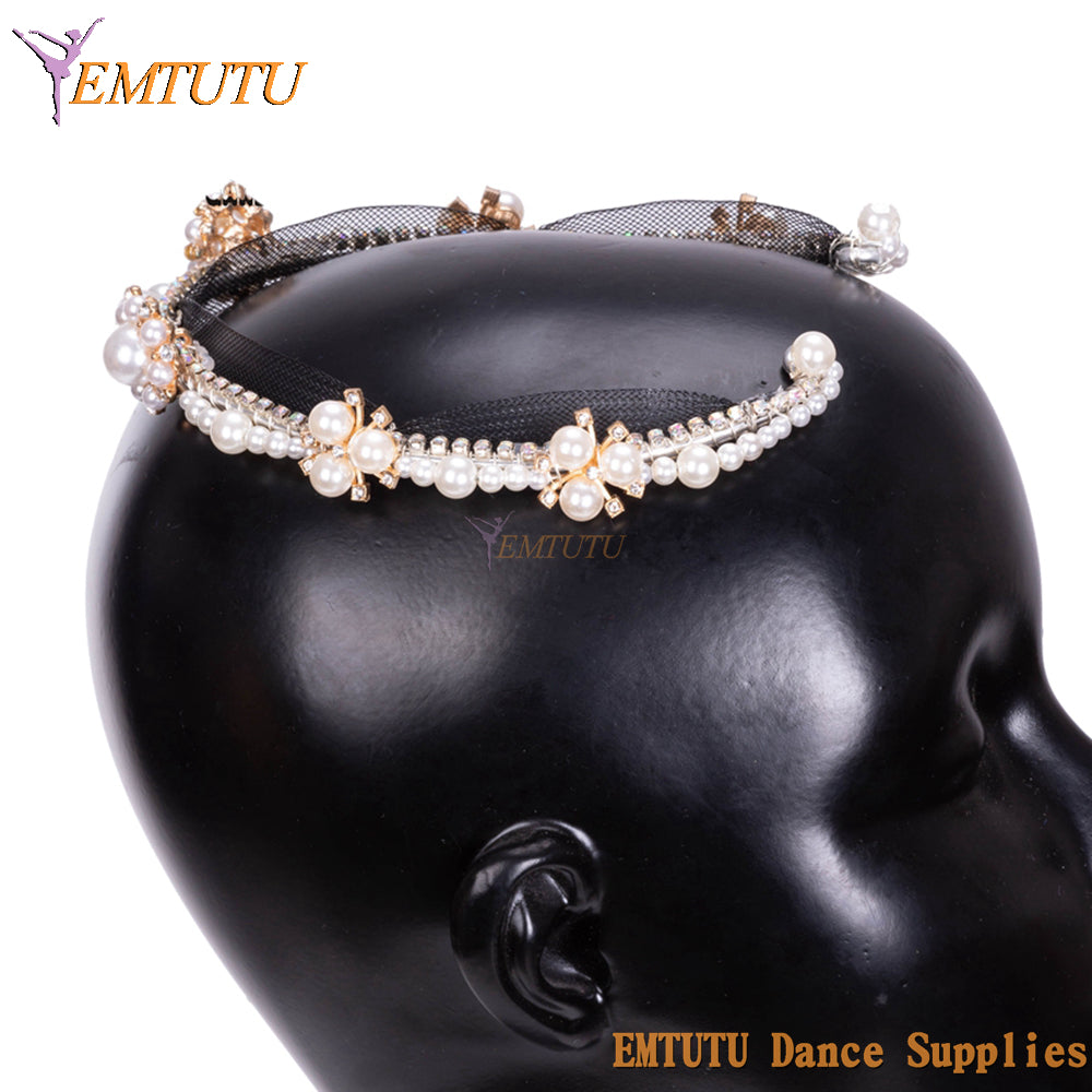 EMTUTU Professional Ballet Headpiece Perals Ballerina Stage Performance Competition Headwear