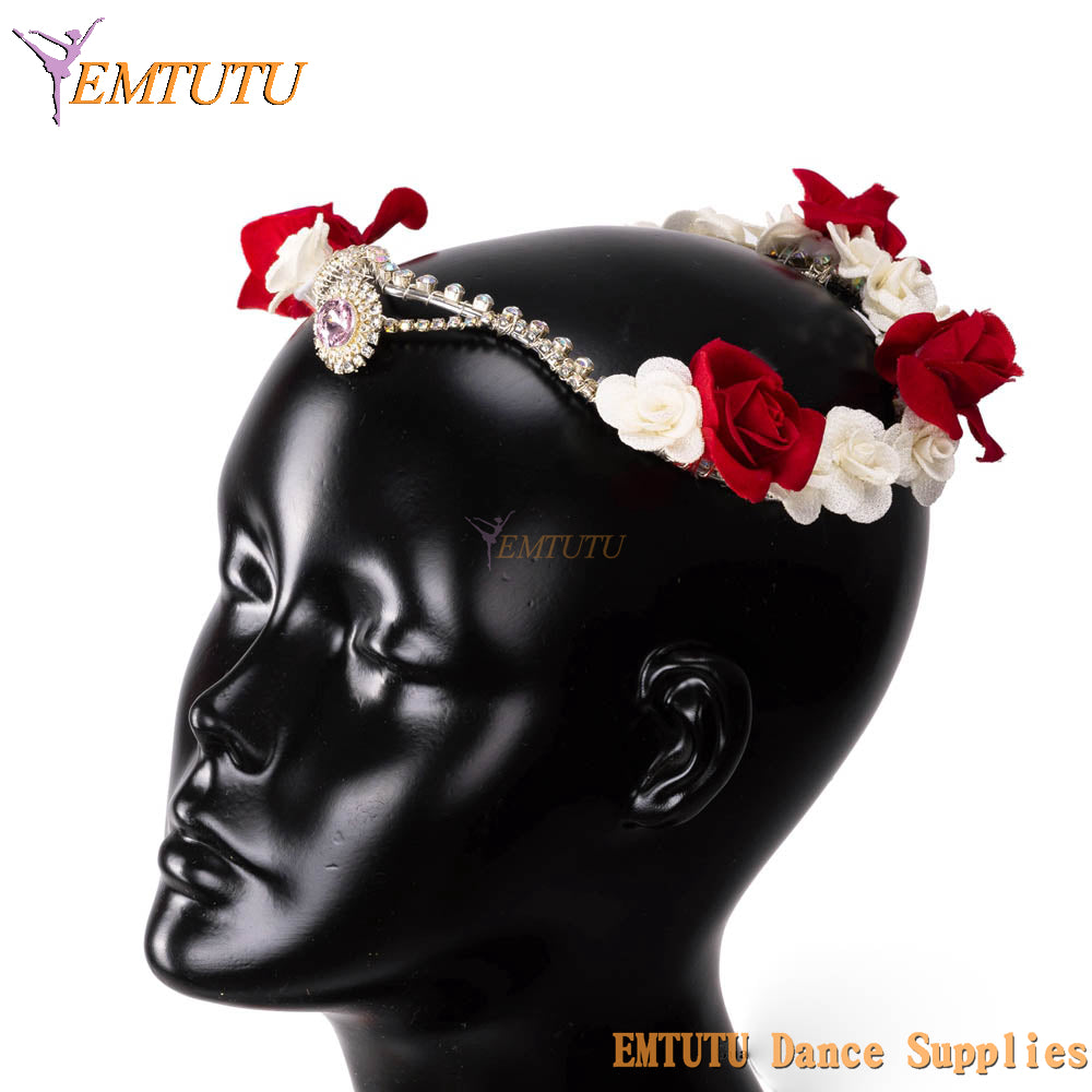 MD063 EMTUTU Ballet Headwear for The Awakening of Flora Red White Flowers Professional Ballet Headpiece Garland