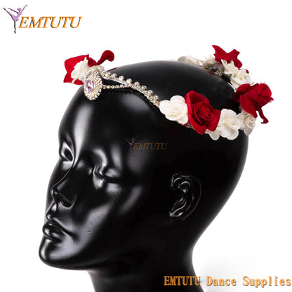 MD063 EMTUTU Ballet Headwear for The Awakening of Flora Red White Flowers Professional Ballet Headpiece Garland