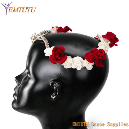 MD063 EMTUTU Ballet Headwear for The Awakening of Flora Red White Flowers Professional Ballet Headpiece Garland