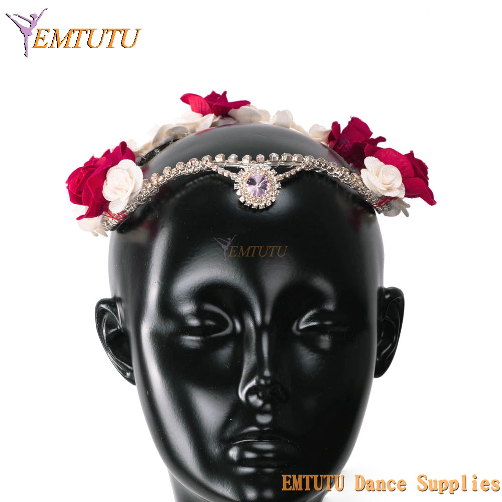 MD063 EMTUTU Ballet Headwear for The Awakening of Flora Red White Flowers Professional Ballet Headpiece Garland