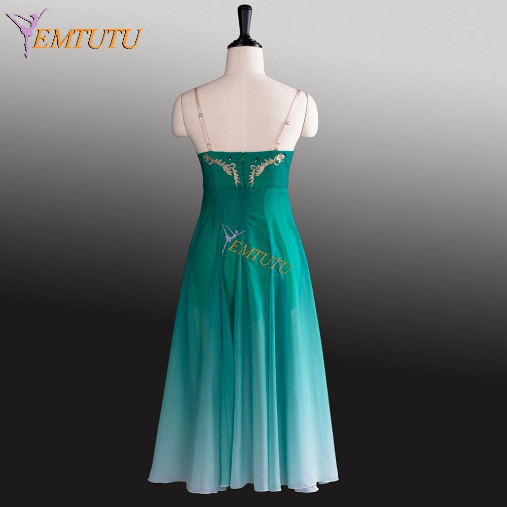 EMTUTU Girls Fading Green Chiffon Napoli Mermaid Ballet Dress Professional Custom Lyrical Dance Costumes