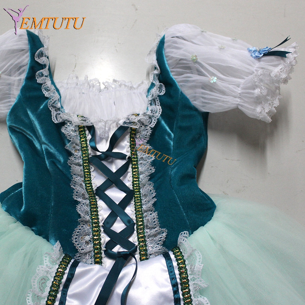 EMTUTU Green Velvet Custom Made Professional Ondine Dance Competition Romantic Costume Ballerina Dress Tutu