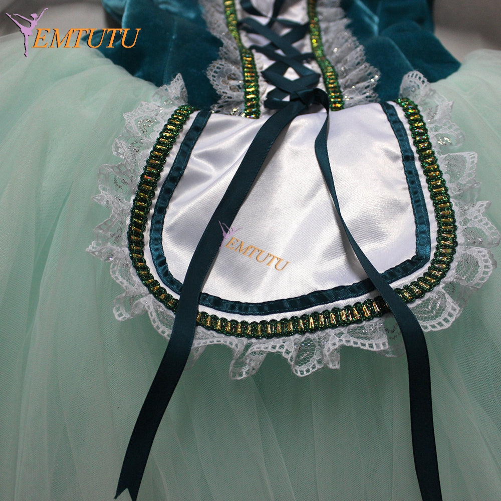 EMTUTU Green Velvet Custom Made Professional Ondine Dance Competition Romantic Costume Ballerina Dress Tutu