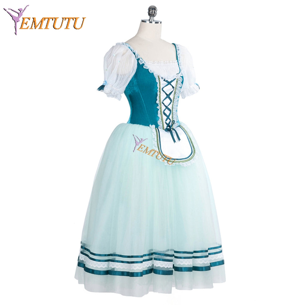 EMTUTU Green Velvet Custom Made Professional Ondine Dance Competition Romantic Costume Ballerina Dress Tutu