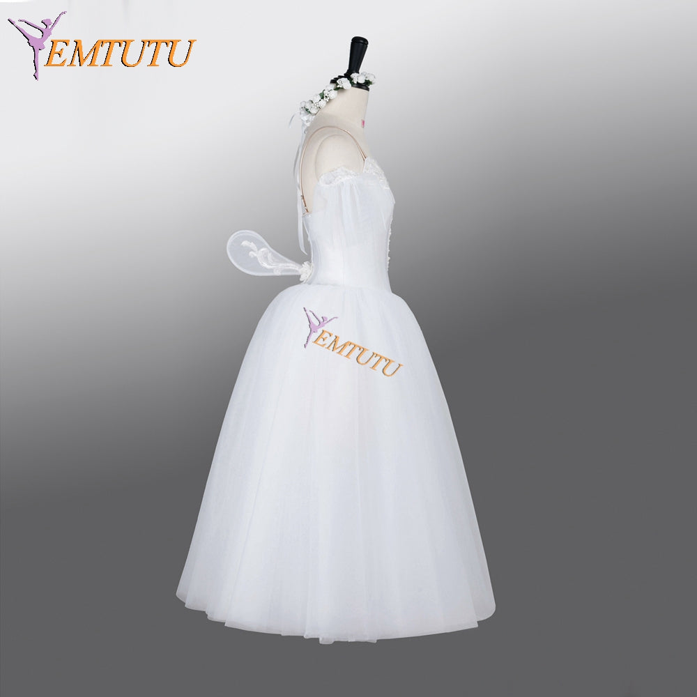 EMTUTU Custom Made La Sylphide Long Professional White Romantic Competition Ballet Dress Tutu Costume