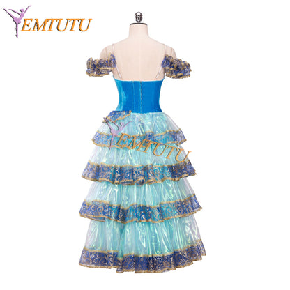 Spanish Style Kitri Dance Costumes Blue Velvet Paquita Romantic Ballet Tutu Dress for Girls