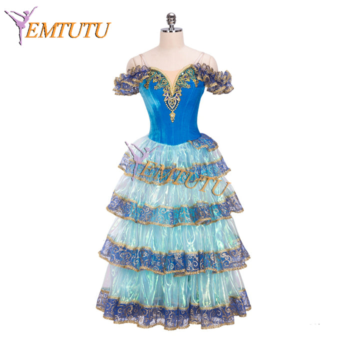 Spanish Style Kitri Dance Costumes Blue Velvet Paquita Romantic Ballet Tutu Dress for Girls