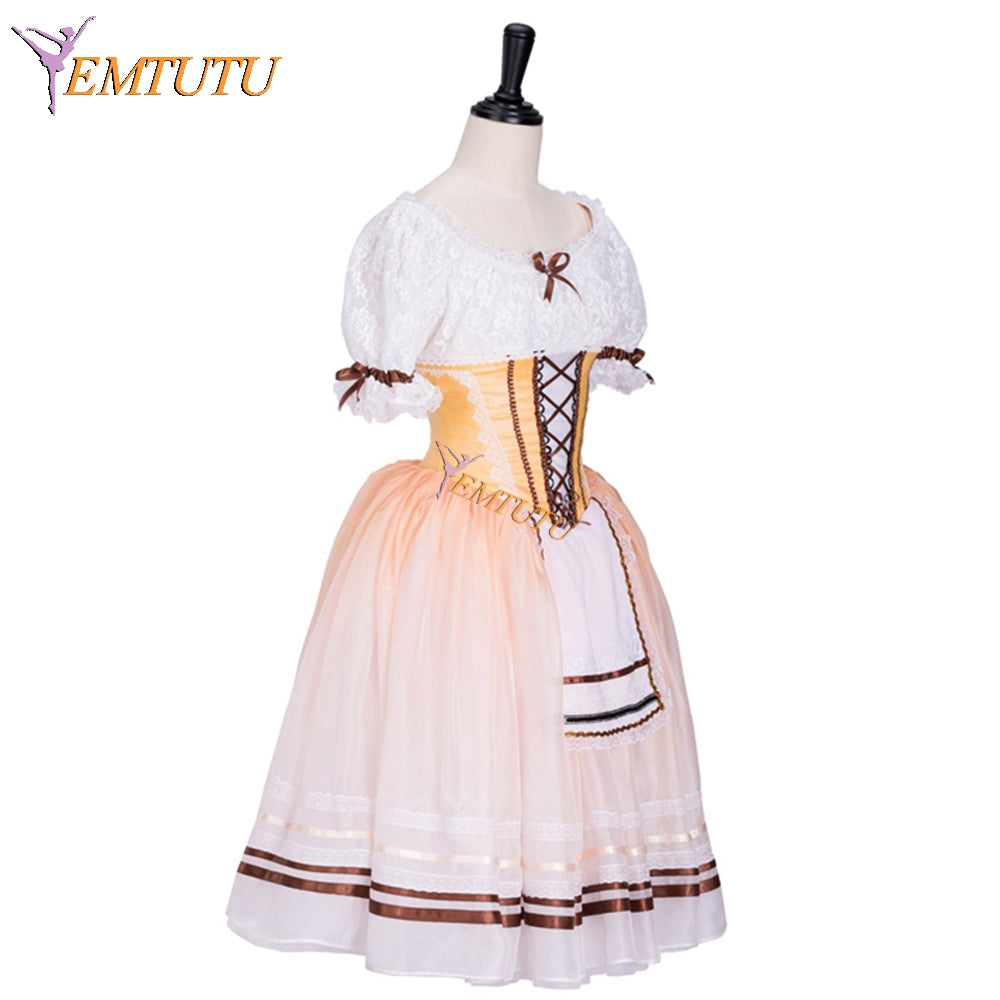 EMTUTU Gold Degas Ballerina Professional Romantic Dress Tutu Coppelia Doll Peasant Costume Ballet