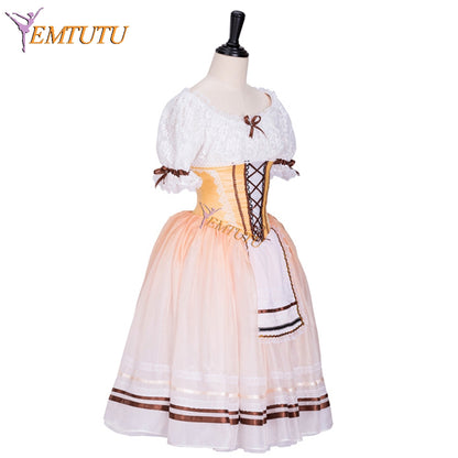 EMTUTU Gold Degas Ballerina Professional Romantic Dress Tutu Coppelia Doll Peasant Costume Ballet