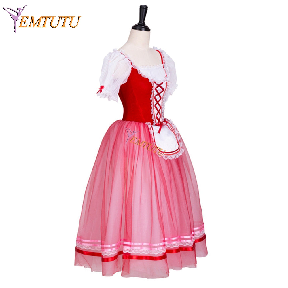 EMTUTU Red Velvet Coppelia 1st Variation Professional Ballerina Dance Competition Costume Red Romantic Tutu Dress