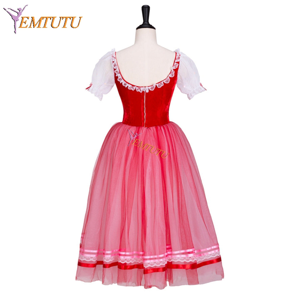 EMTUTU Red Velvet Coppelia 1st Variation Professional Ballerina Dance Competition Costume Red Romantic Tutu Dress