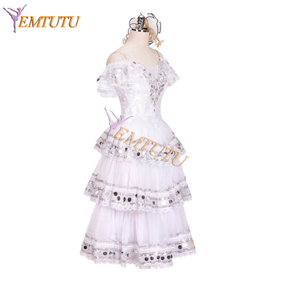 EMTUTU Girls White Kitri Variation Dress Tutu Adults Professional Spanish Dance Paquita Ballet Costume