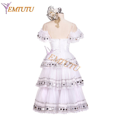 EMTUTU Girls White Kitri Variation Dress Tutu Adults Professional Spanish Dance Paquita Ballet Costume