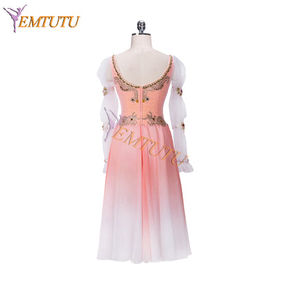 EMTUTU Ombre Chiffon Romeo and Juliet Professional Long Fading Ballet Dress Pink Ballerina Costume