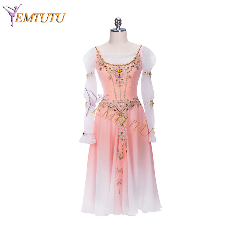 EMTUTU Ombre Chiffon Romeo and Juliet Professional Long Fading Ballet Dress Pink Ballerina Costume