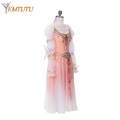 EMTUTU Ombre Chiffon Romeo and Juliet Professional Long Fading Ballet Dress Pink Ballerina Costume