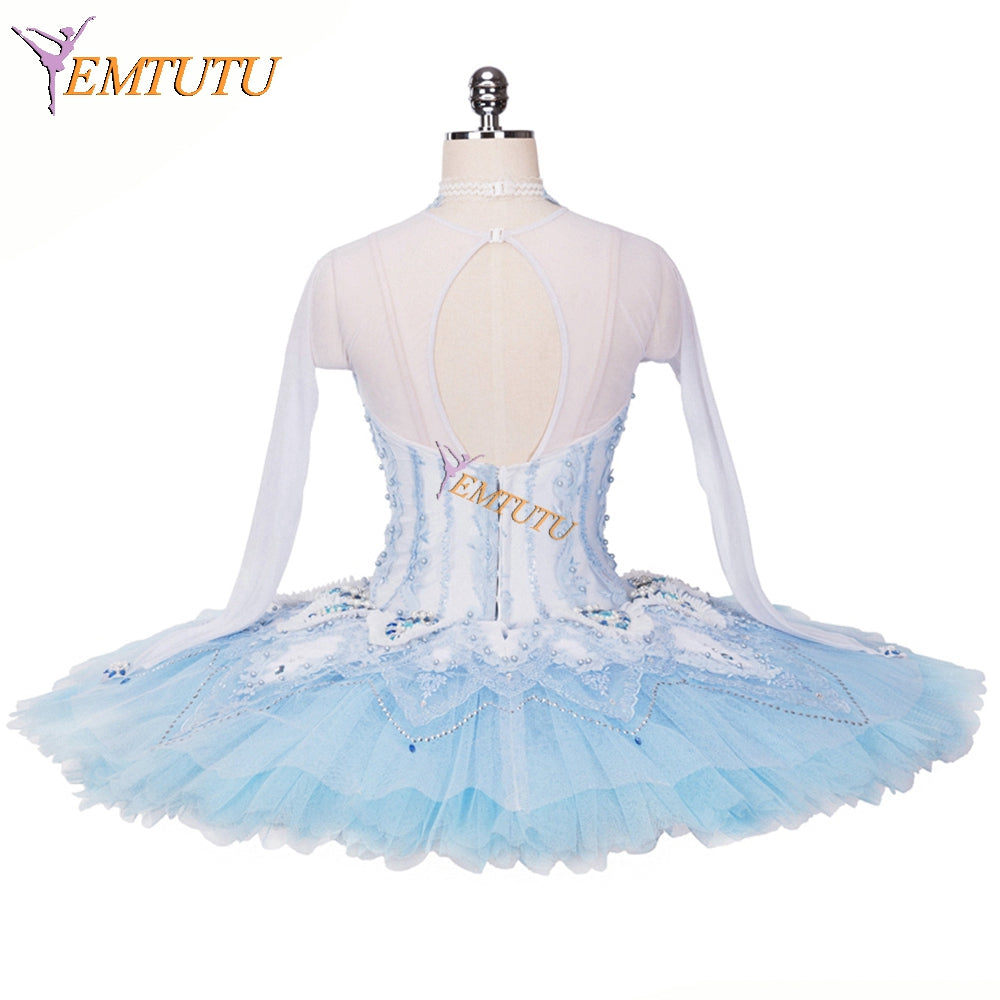 EMTUTU Long Sleeve Nutcracker Snow Queen Variation Ballerina Ballet Competition Tutu Blue Ballerina Costume