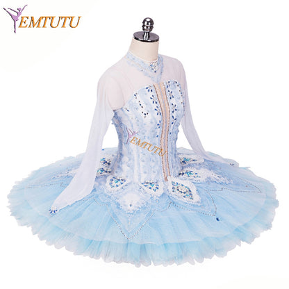 EMTUTU Long Sleeve Nutcracker Snow Queen Variation Ballerina Ballet Competition Tutu Blue Ballerina Costume