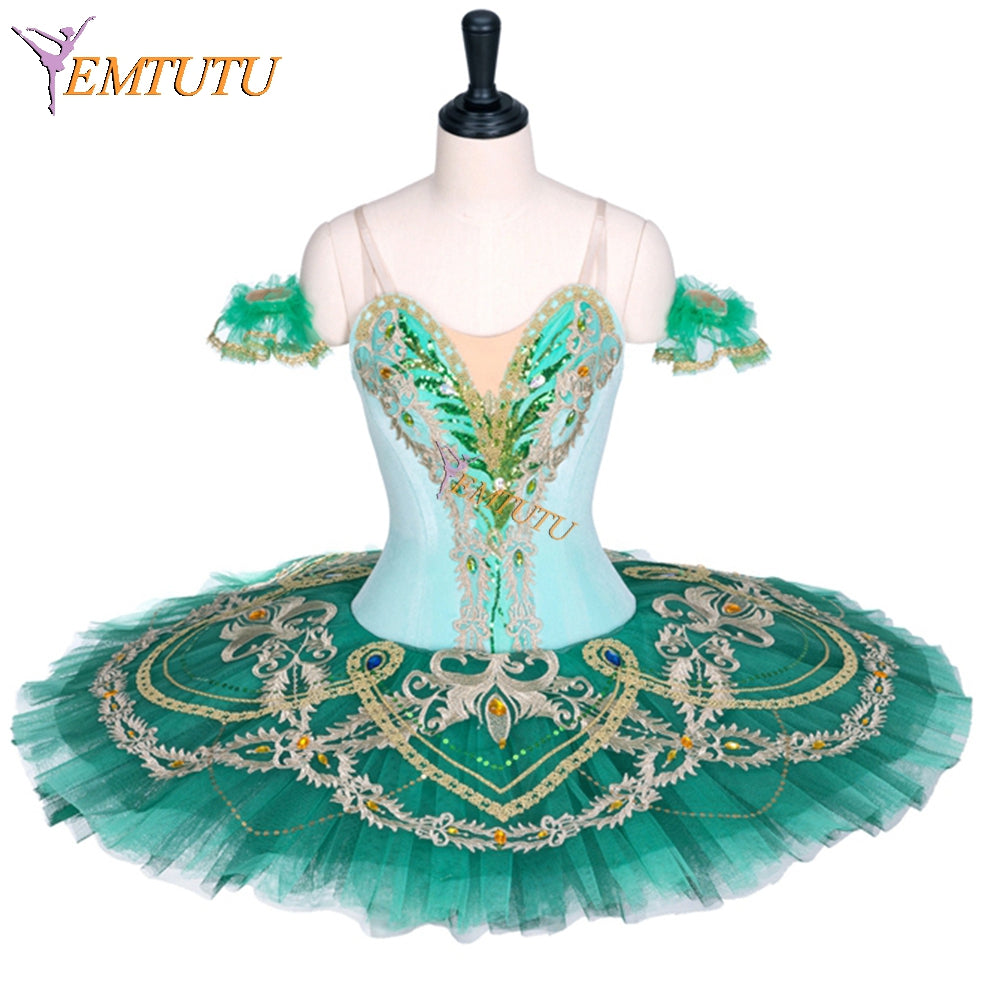 EMTUTU Adult Velvet Adjustable Custom Size Ballerina Tutu Dress Green Ballet Dance Costume for Girls