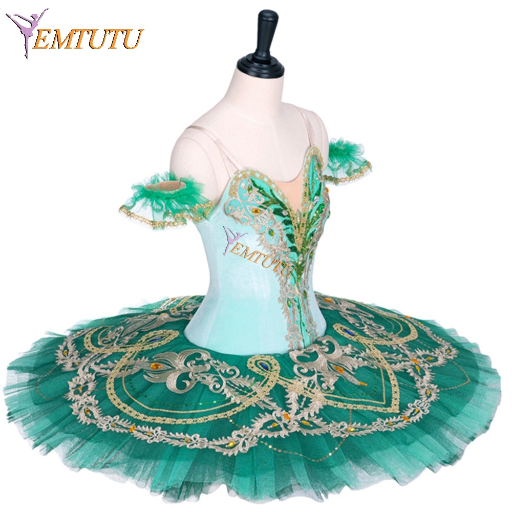 EMTUTU Adult Velvet Adjustable Custom Size Ballerina Tutu Dress Green Ballet Dance Costume for Girls