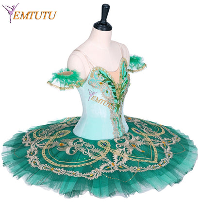 EMTUTU Adult Velvet Adjustable Custom Size Ballerina Tutu Dress Green Ballet Dance Costume for Girls