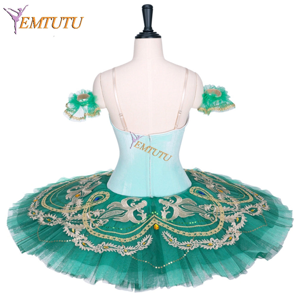 EMTUTU Adult Velvet Adjustable Custom Size Ballerina Tutu Dress Green Ballet Dance Costume for Girls